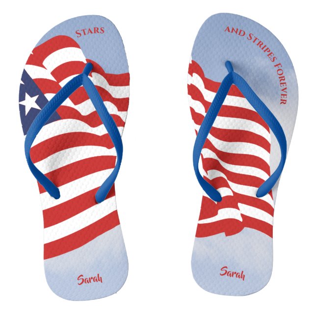 Waving American Flag Stars Stripes Forever Graphic Flip Flops (Footbed)
