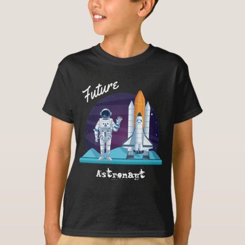 Waving Astronaut Space Shuttle Cartoon Kids T_Shirt