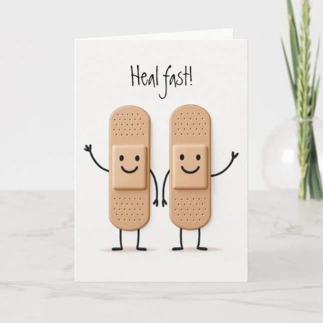 Waving Bandage Stick Figure Couple Get Well Card (Front)
