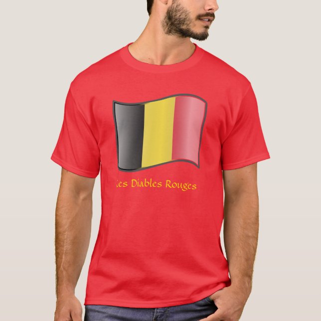 Waving Belgian Flag Les Diables Rouges T-Shirt (Front)