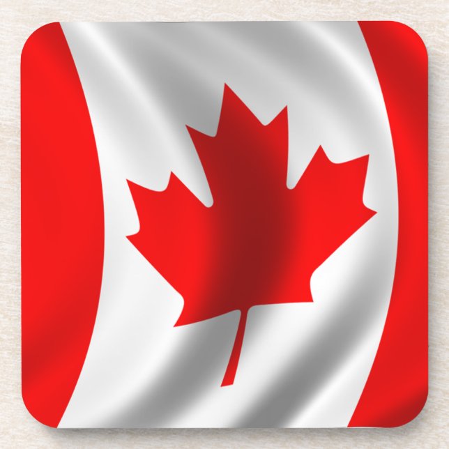 Waving Canadian Flag Beverage Coaster (Front)
