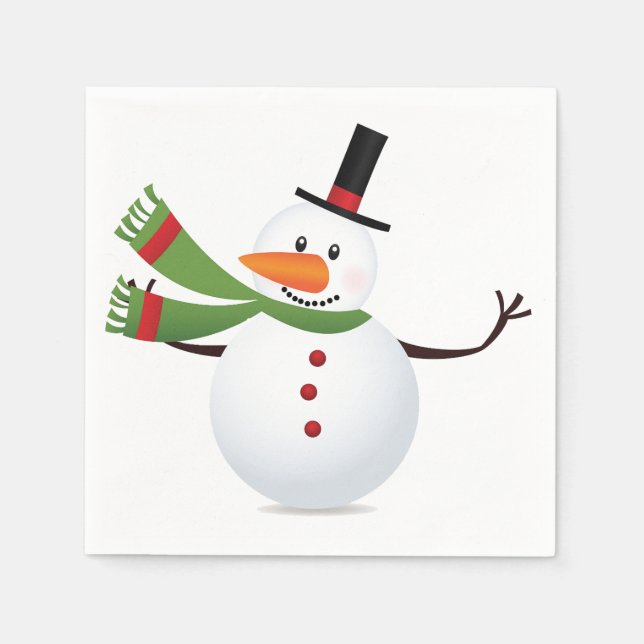 Waving Carrot Nose Snowman Paper Napkins (Front)