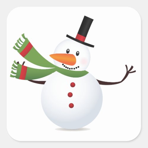 Waving Carrot Nose Snowman Sticker