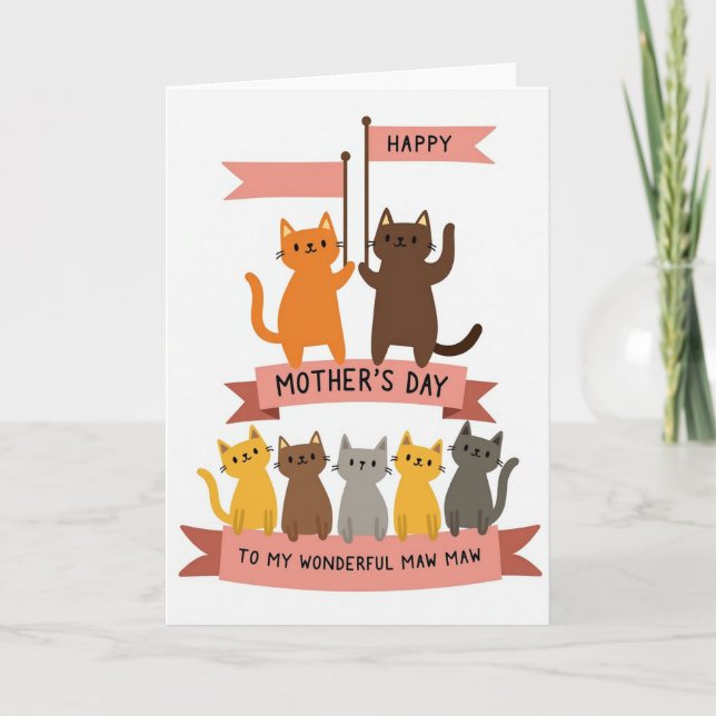 Waving Cat Mothers Day Card (Front)