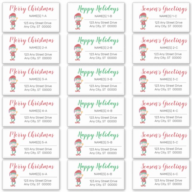 Waving Elf Christmas Holiday Address Labels (Front)