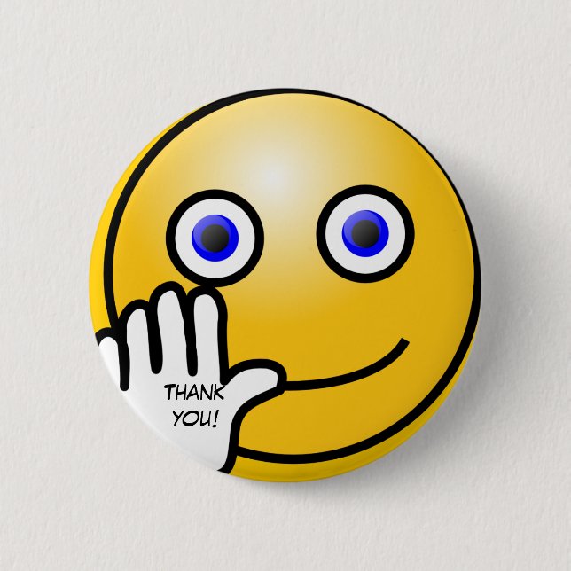 Waving emoticon thank you! pinback button (Front)