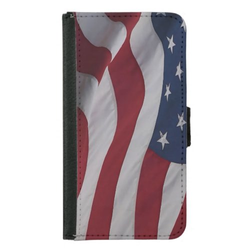 Waving Fabric USA Flag Samsung Galaxy S5 Wallet Case