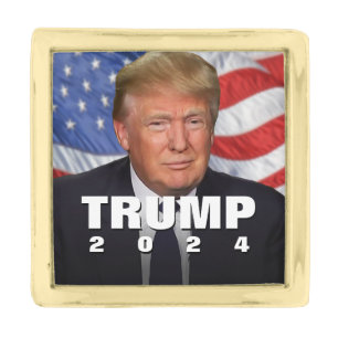 Waving Flag Donald Trump for President 2024 Gold Finish Lapel Pin