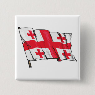 Waving Georgia Flag Red and White Five Crosses Button