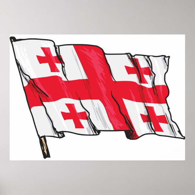 Waving Georgia Flag Red and White Five Crosses Poster (Front)