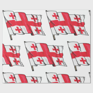 Waving Georgia Flag Red and White Five Crosses Wrapping Paper