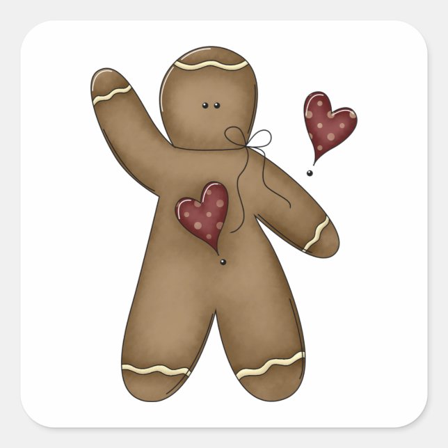 Waving Gingerbread Man Square Sticker (Front)