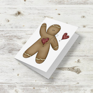 Waving Gingerbread Man with Polka Dot Hearts Card