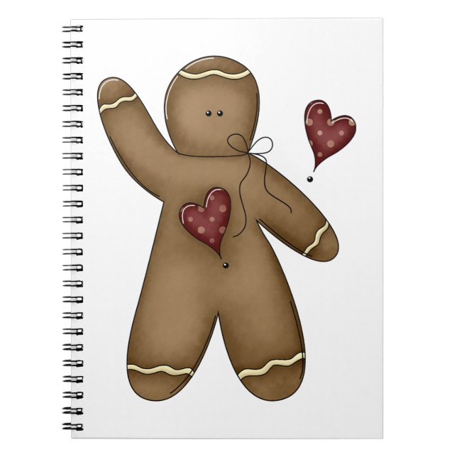 Waving Gingerbread Man with Polka Dot Hearts Notebook (Front)