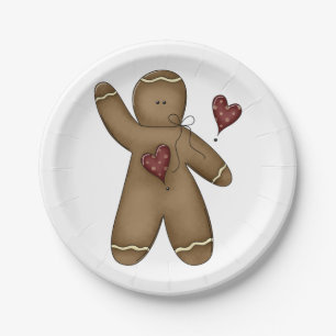 Waving Gingerbread Man with Polka Dot Hearts Paper Plates