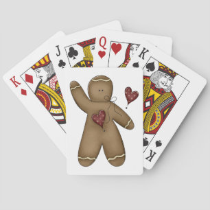 Waving Gingerbread Man with Polka Dot Hearts Poker Cards