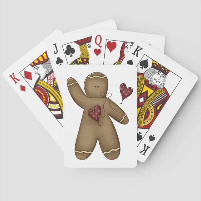 Waving Gingerbread Man with Polka Dot Hearts Poker Cards (Back)