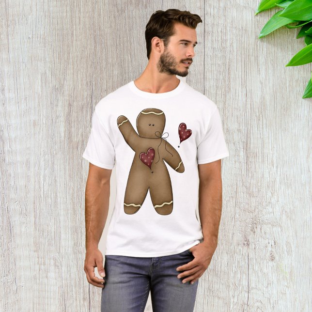 Waving Gingerbread Man with Polka Dot Hearts T-Shirt (Creator Uploaded)