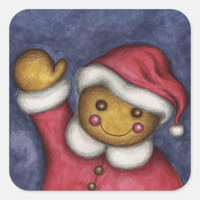 Waving Gingerbread Square Sticker (Front)
