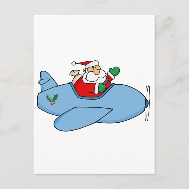 Waving Kris Kringle Flying His Christmas Plane Holiday Postcard (Front)