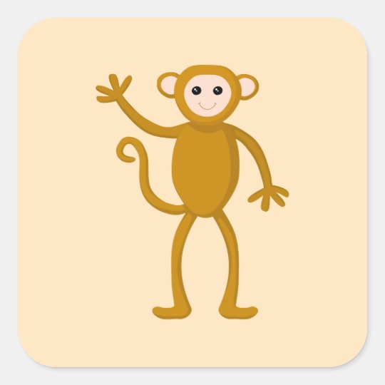 Waving Monkey. Square Sticker