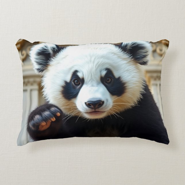 Waving Panda Design Accent Pillow (Front)