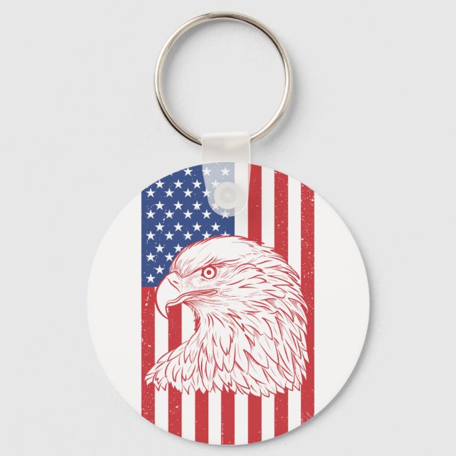 Waving Patriotic American Flag Design Keychain (Front)