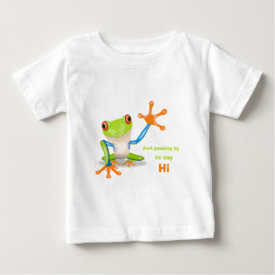 Waving red eyed tree frog illustration baby shirt