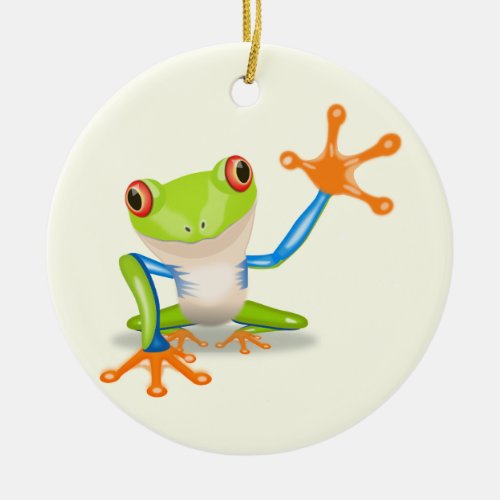 Waving red eyed tree frog illustration ceramic ornament