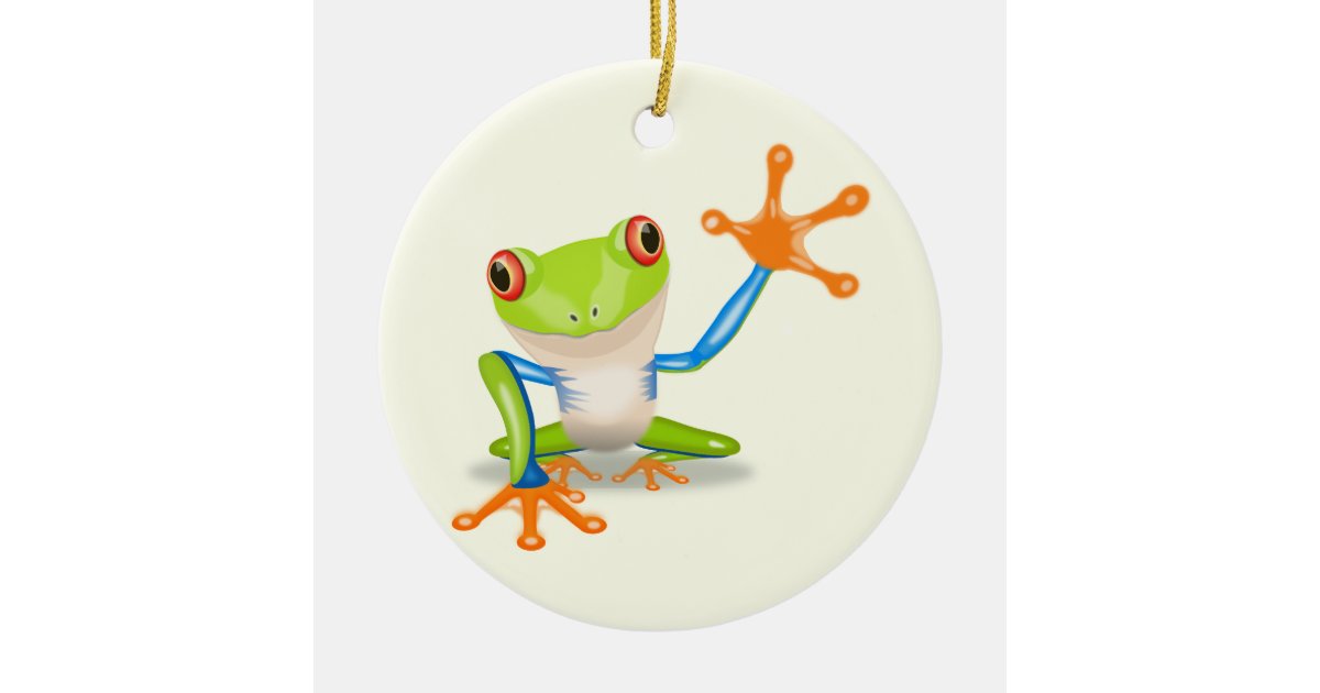 Waving red eyed tree frog illustration ceramic ornament | Zazzle