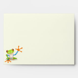 Waving red eyed tree frog illustration envelope