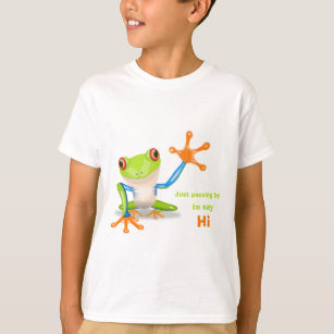 Waving red eyed tree frog illustration funny kids T-Shirt