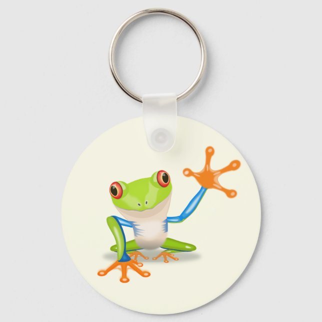 Waving red eyed tree frog illustration keychain (Front)