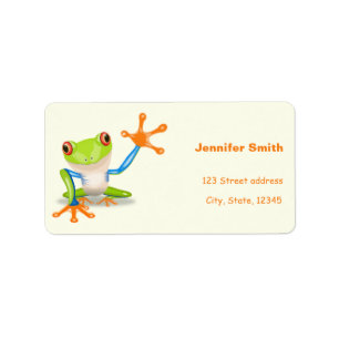 Waving red eyed tree frog illustration label