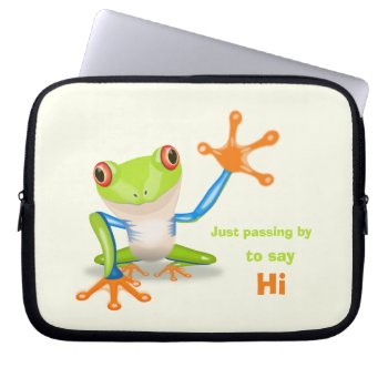 Waving Red Eyed Tree Frog Illustration Laptop Sleeve by pixxart at Zazzle