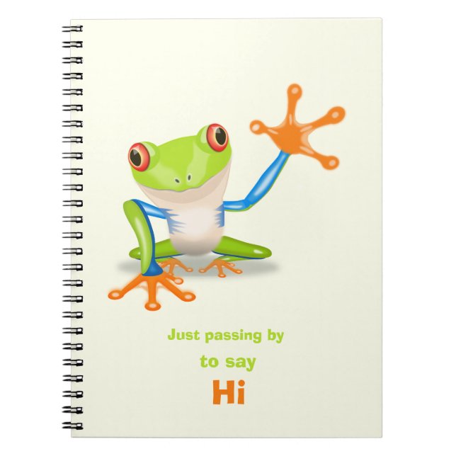 Waving red eyed tree frog illustration notebook (Front)