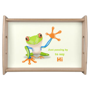 Waving red eyed tree frog illustration serving tray