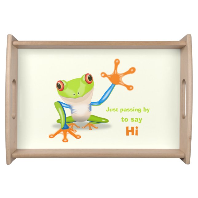 Waving red eyed tree frog illustration serving tray (Front)