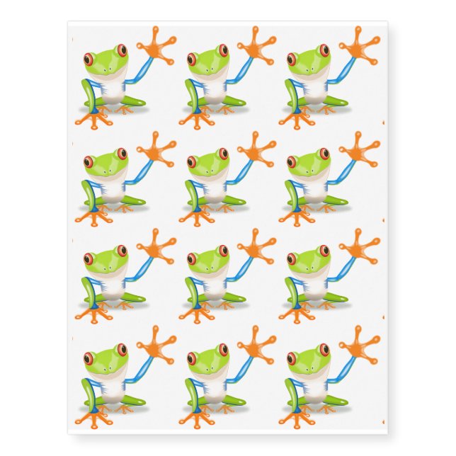 Waving red eyed tree frog illustration temporary tattoos (Front)