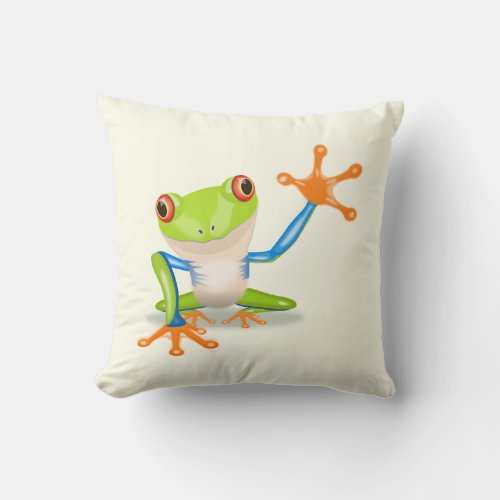 Waving red eyed tree frog illustration throw pillow