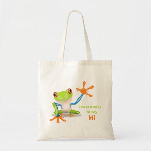 Waving red eyed tree frog illustration tote bag
