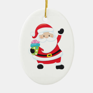 Waving Santa Ceramic Christmas Ornament