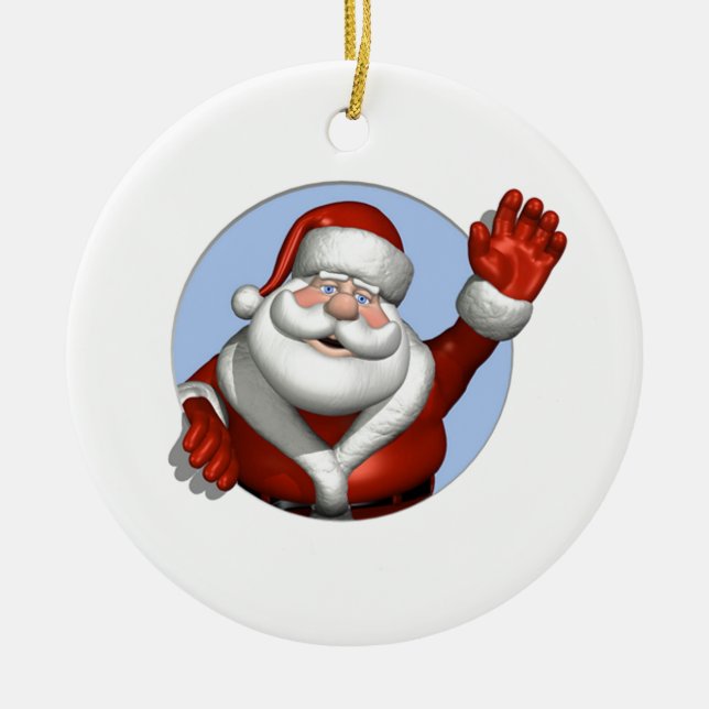 Waving Santa Ceramic Ornament (Front)