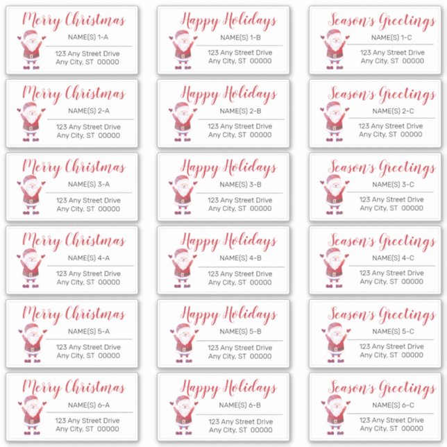 Waving Santa Christmas Holiday Address Labels (Front)