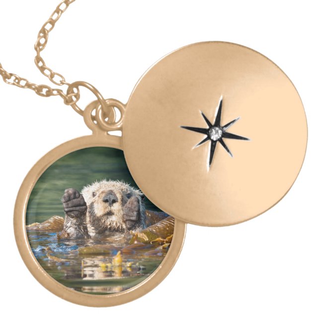 Waving Sea Otter Gold Plated Necklace (Front)