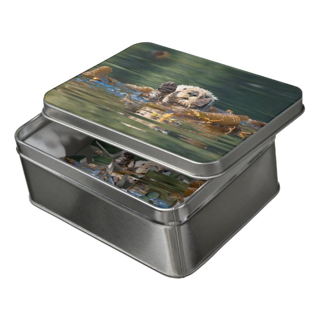 Waving Sea Otter Jigsaw Puzzle (Lid Open)