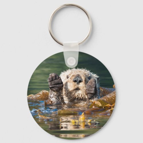 Waving Sea Otter Keychain