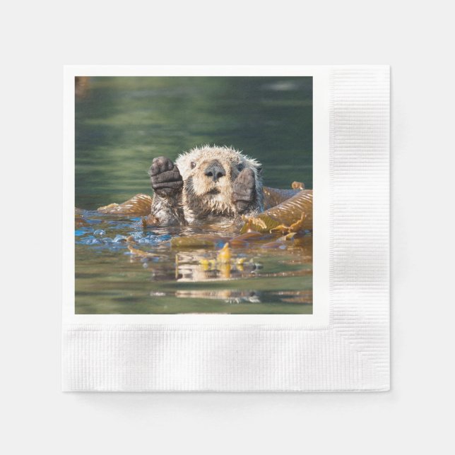 Waving Sea Otter Napkins (Front)