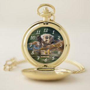 Waving Sea Otter Pocket Watch