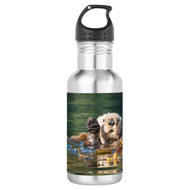 Waving Sea Otter Stainless Steel Water Bottle (Front)